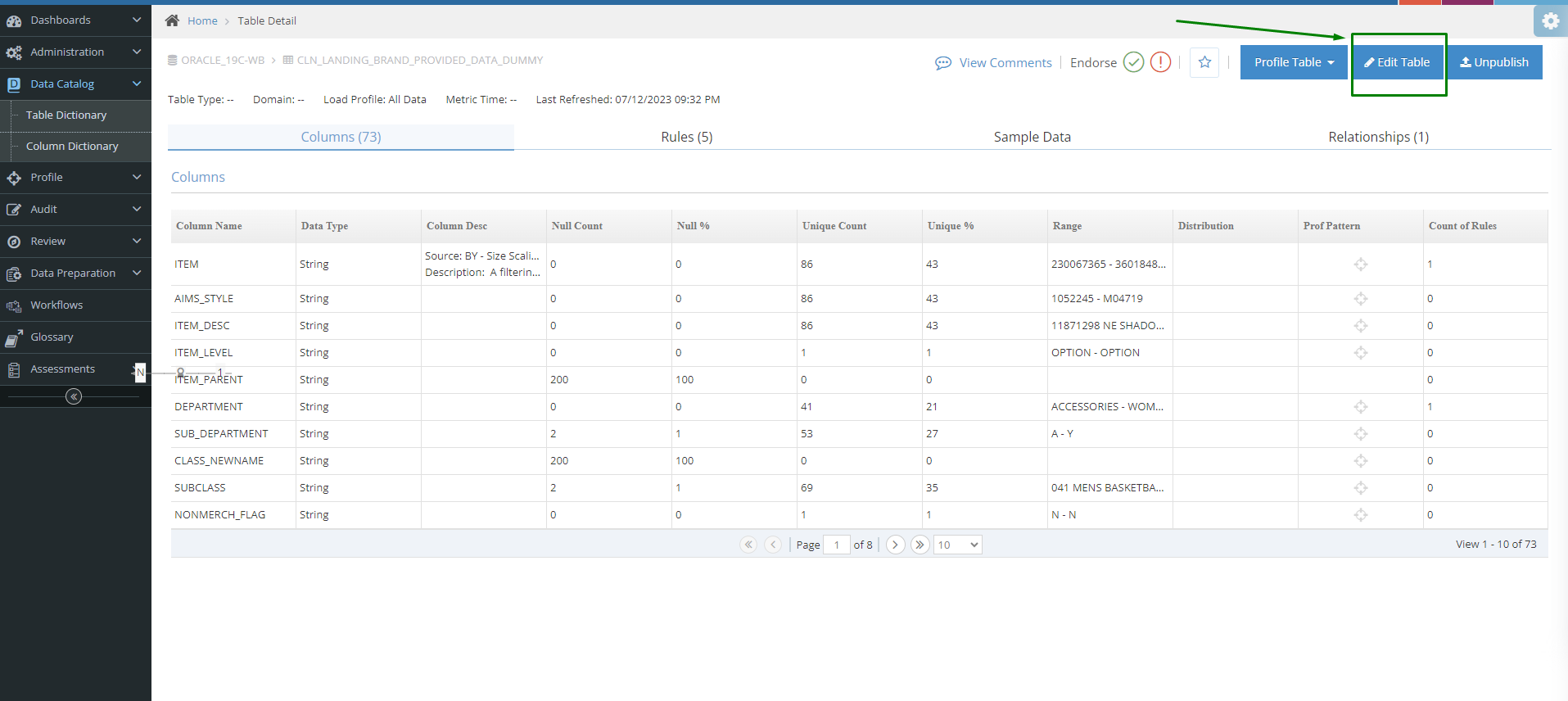 Catalog Table Detail Page Help Center